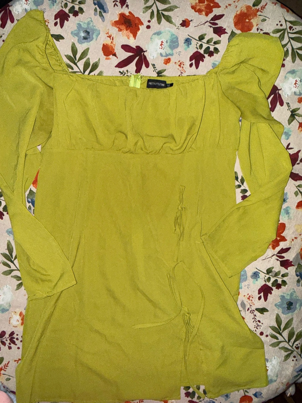 PrettyLittleThing Lime Green Mini Dress with Puff Sleeves